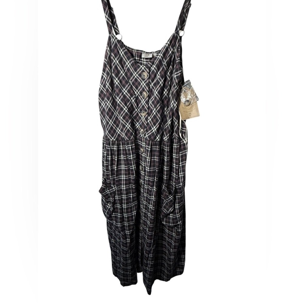 True Craft Black Modern Cowgirl Plaid Button Midi Dress